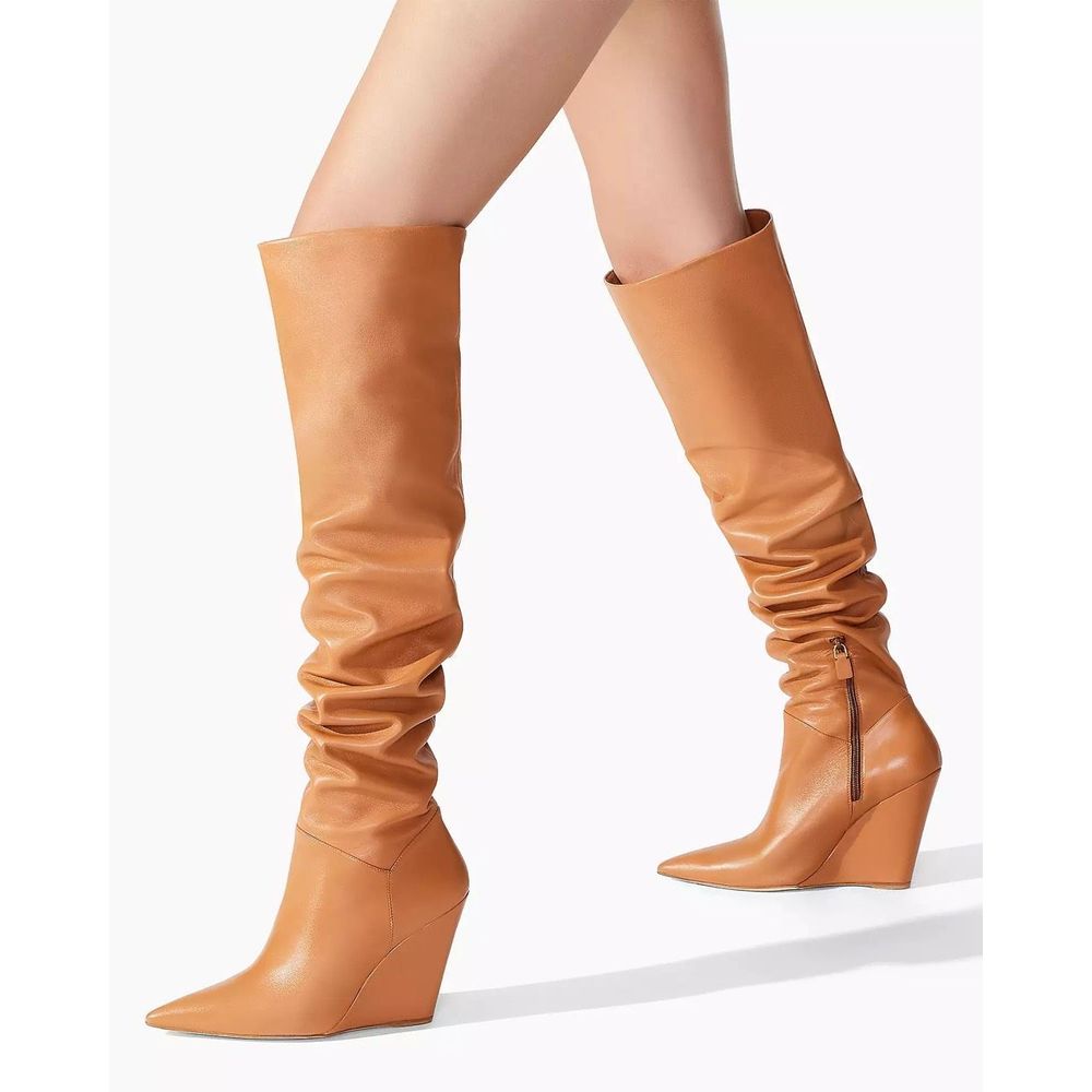 STUART WEITZMAN Saloon Leather Over The Knee Wedge Boots
